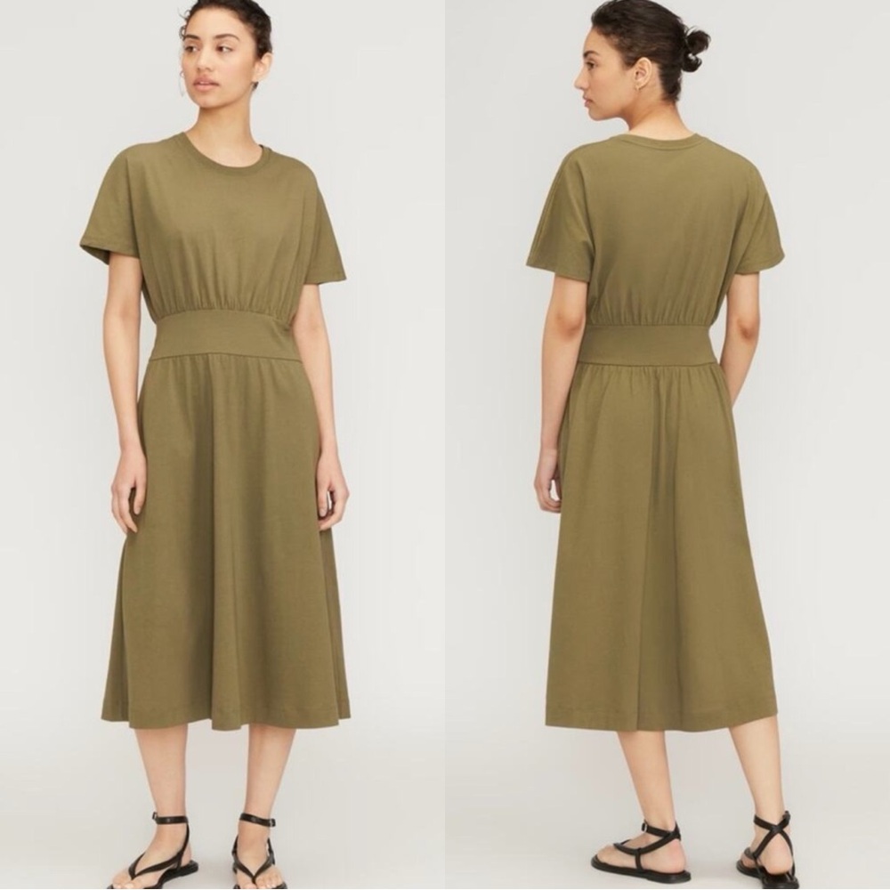 EVERLANE The Organic Cotton Waisted Kalamata Green Khaki Dress